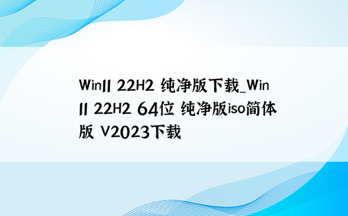 Win11 22H2 纯净版下载_Win11 22H2 64位 纯净版iso简体版 V2023下载