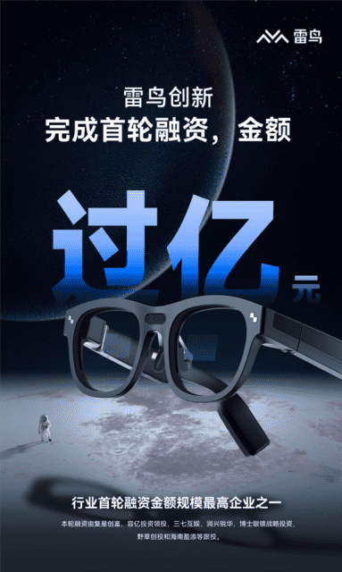 雷鸟创新完成首轮超亿元融资：2022年国内消费类AR眼镜市场第一