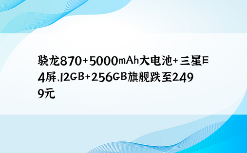 骁龙870+5000mAh大电池+三星E4屏，12GB+256GB旗舰跌至2499元